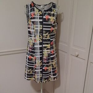 ECI Black and White Geometric Floral Mini Dress